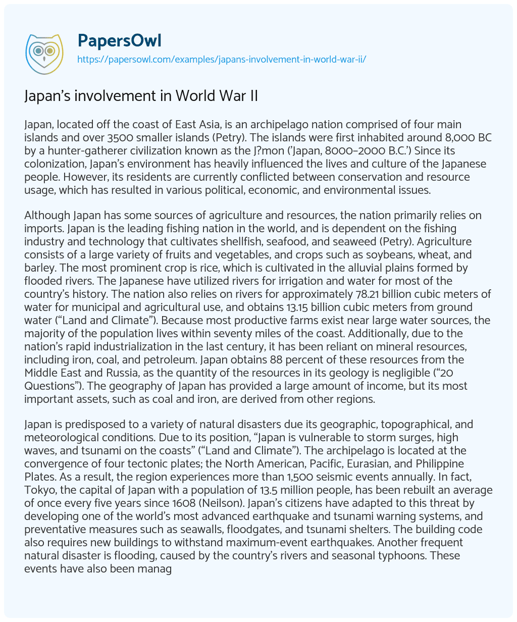 Essay on Japan’s involvement in World War II