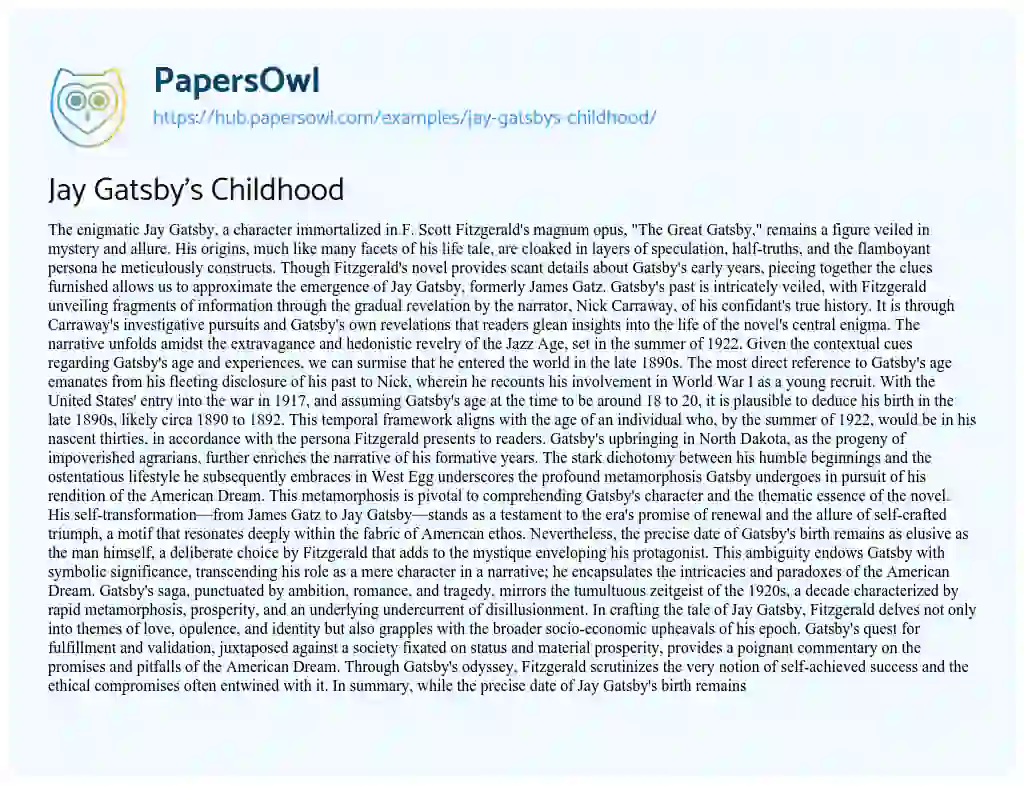 Essay on Jay Gatsby’s Childhood