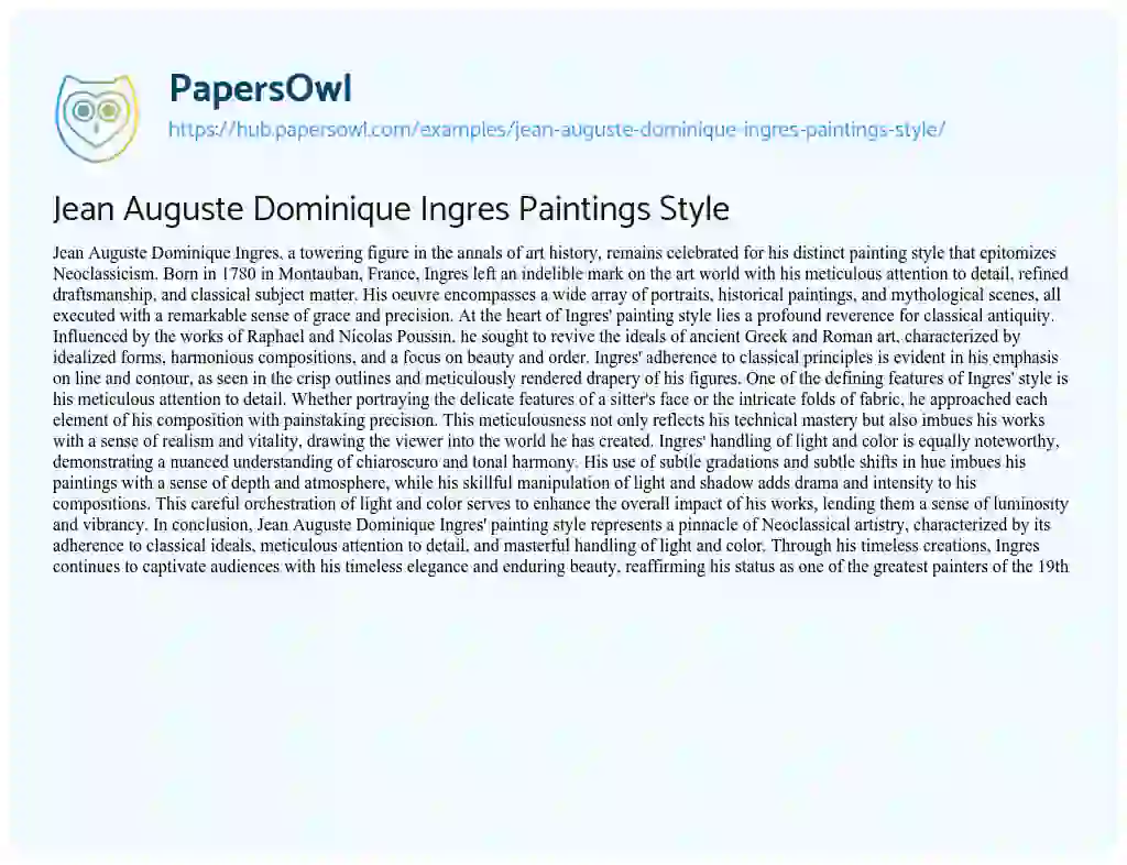 Essay on Jean Auguste Dominique Ingres Paintings Style