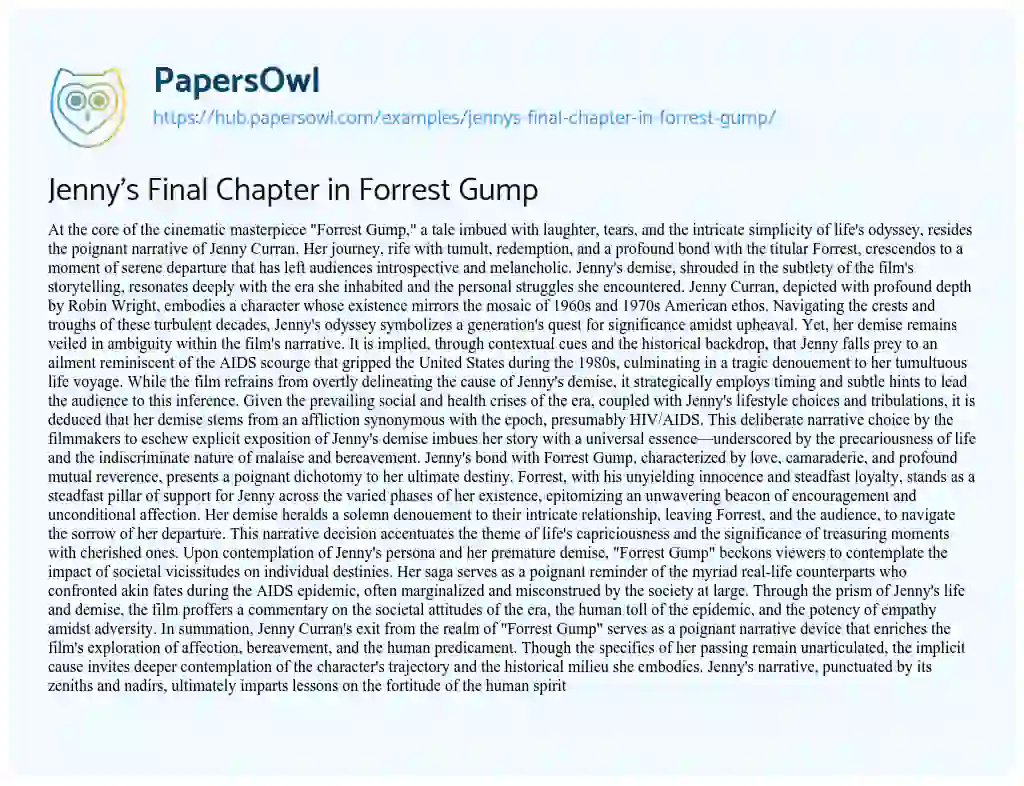 Essay on Jenny’s Final Chapter in Forrest Gump