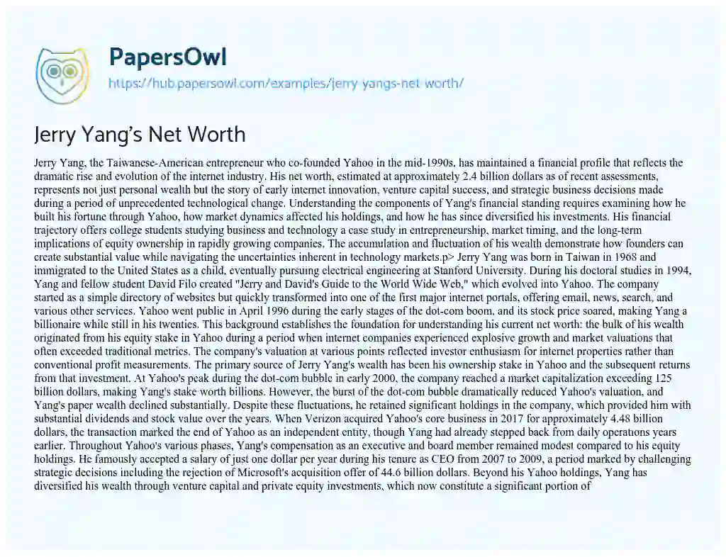 Essay on Jerry Yang’s Net Worth