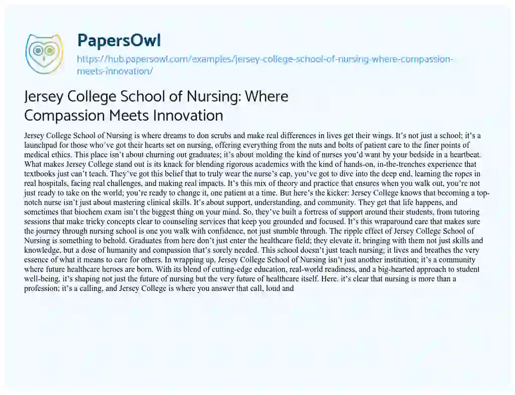 Essay on Jersey College School of Nursing: Where Compassion Meets Innovation