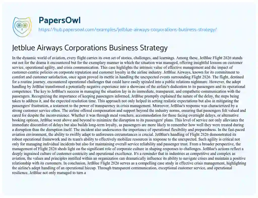 Essay on Jetblue Airways Corporations Business Strategy