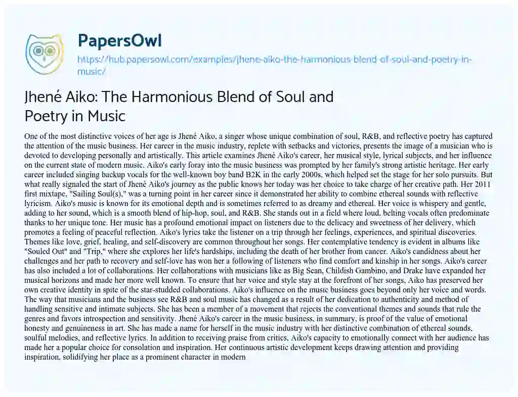 Essay on Jhené Aiko: The Harmonious Blend of Soul and Poetry in Music
