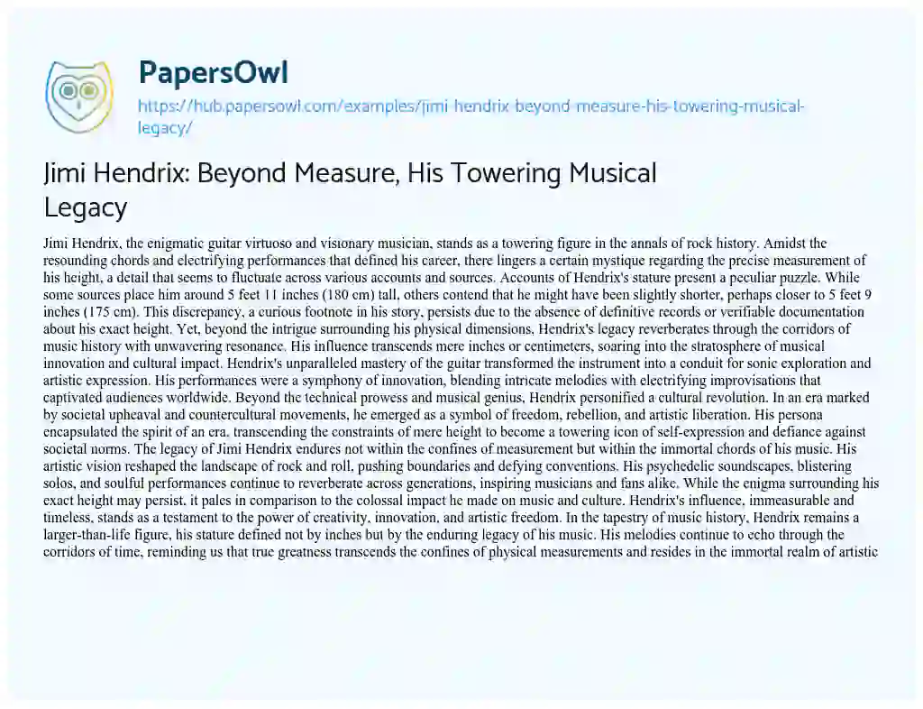 Essay on Jimi Hendrix: Beyond Measure, His Towering Musical Legacy