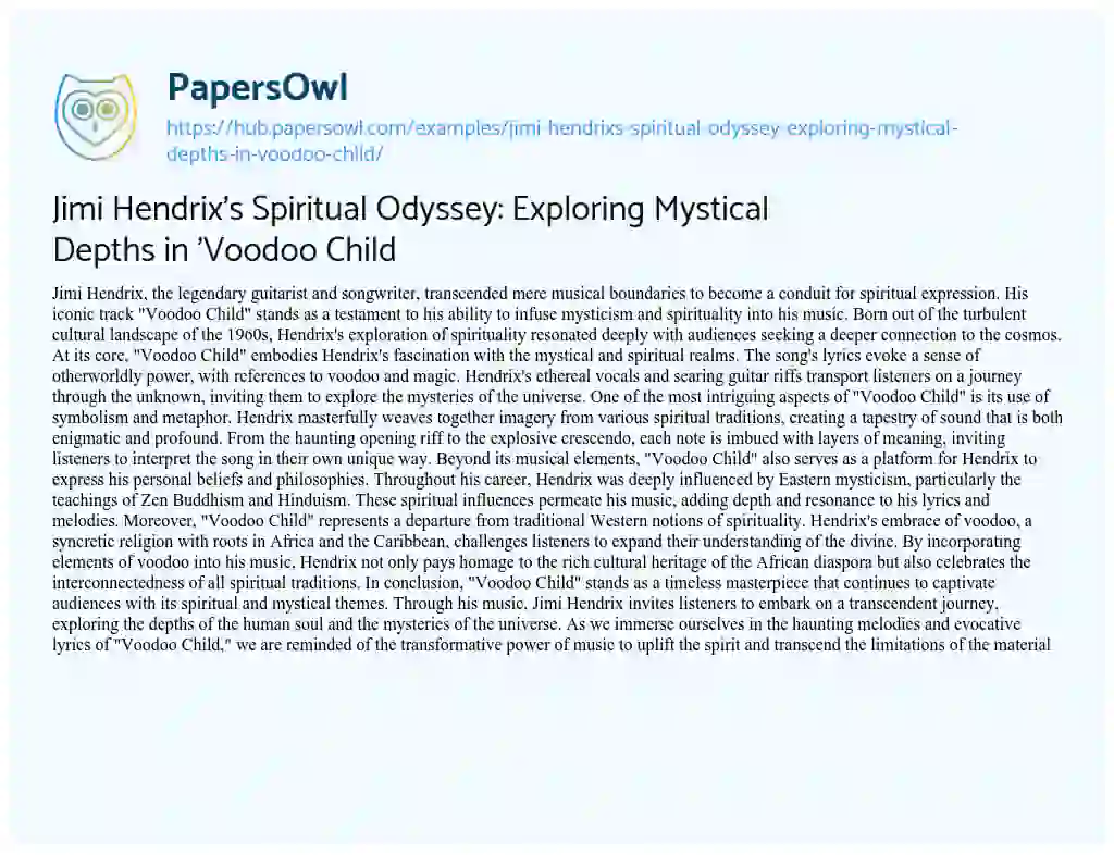Essay on Jimi Hendrix’s Spiritual Odyssey: Exploring Mystical Depths in ‘Voodoo Child