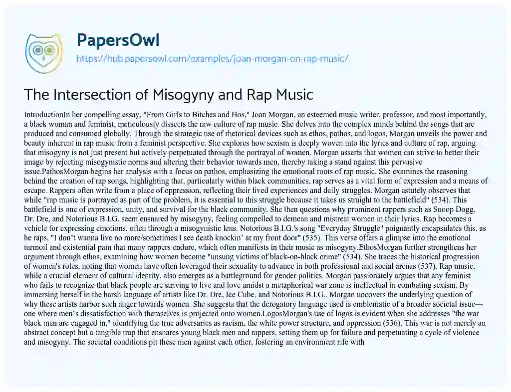 Essay on The Intersection of Misogyny and Rap Music