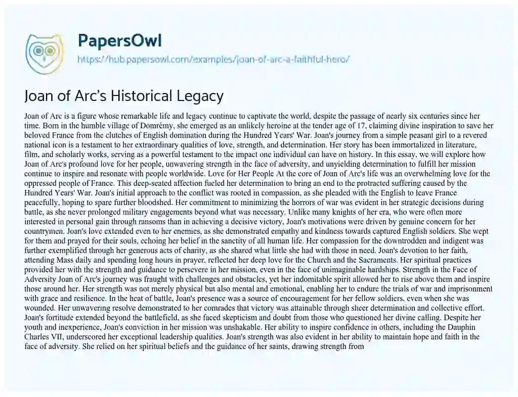 Essay on Joan of Arc’s Historical Legacy