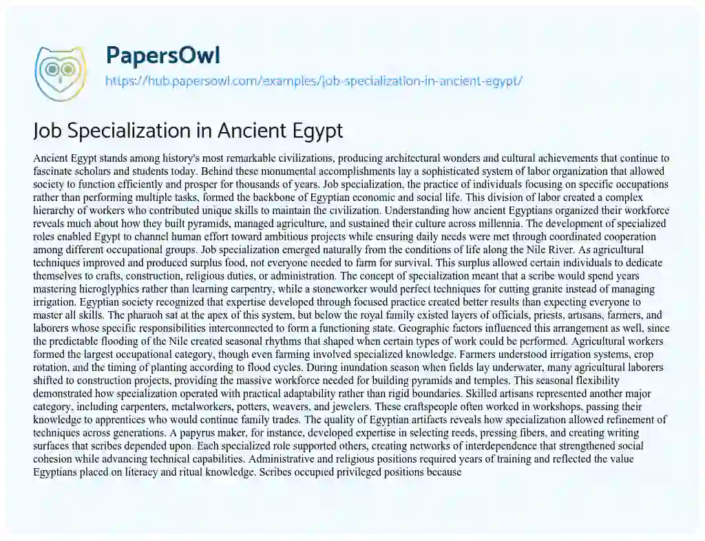 Essay on Job Specialization in Ancient Egypt