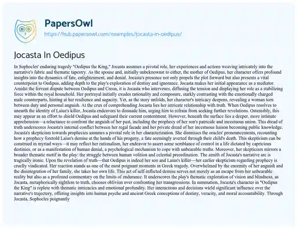 Essay on Jocasta In Oedipus