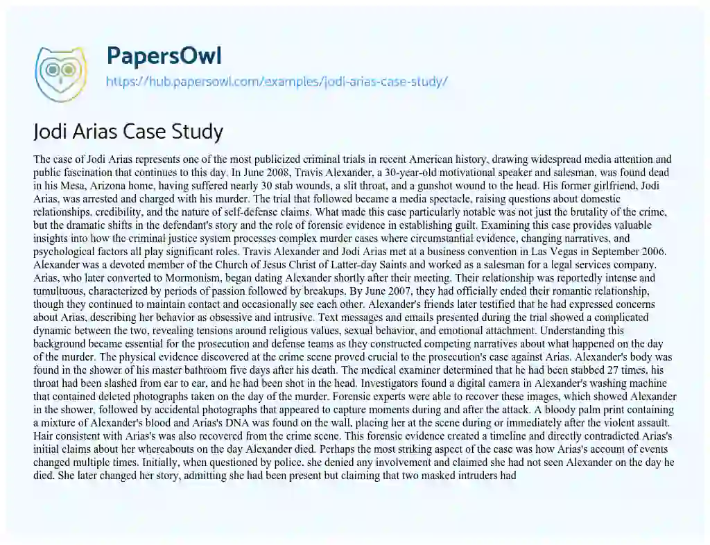 Essay on Jodi Arias Case Study