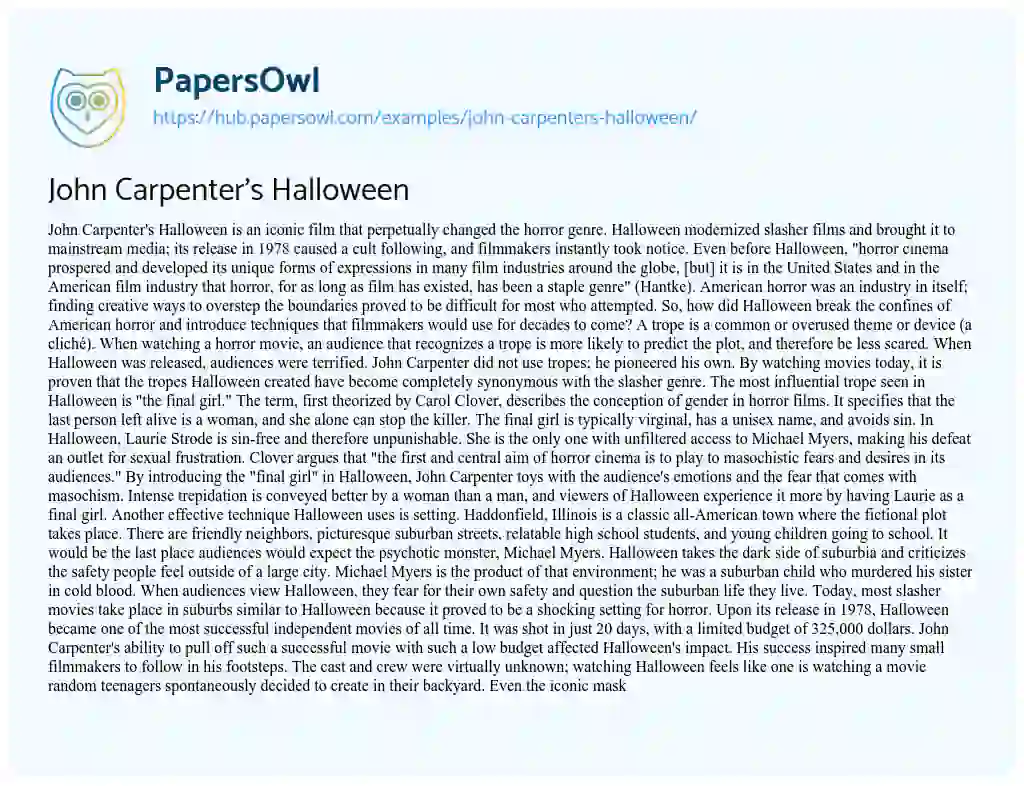 Essay on John Carpenter’s Halloween