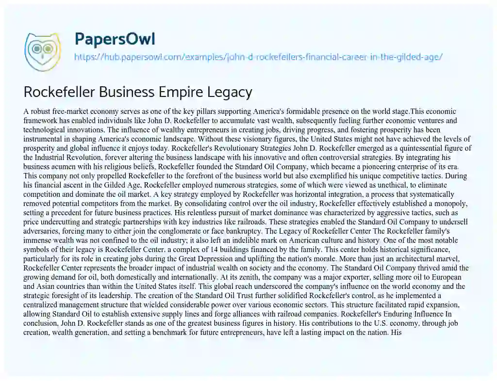 Essay on Rockefeller Business Empire Legacy