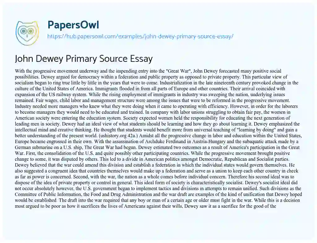 Essay on John Dewey Primary Source Essay