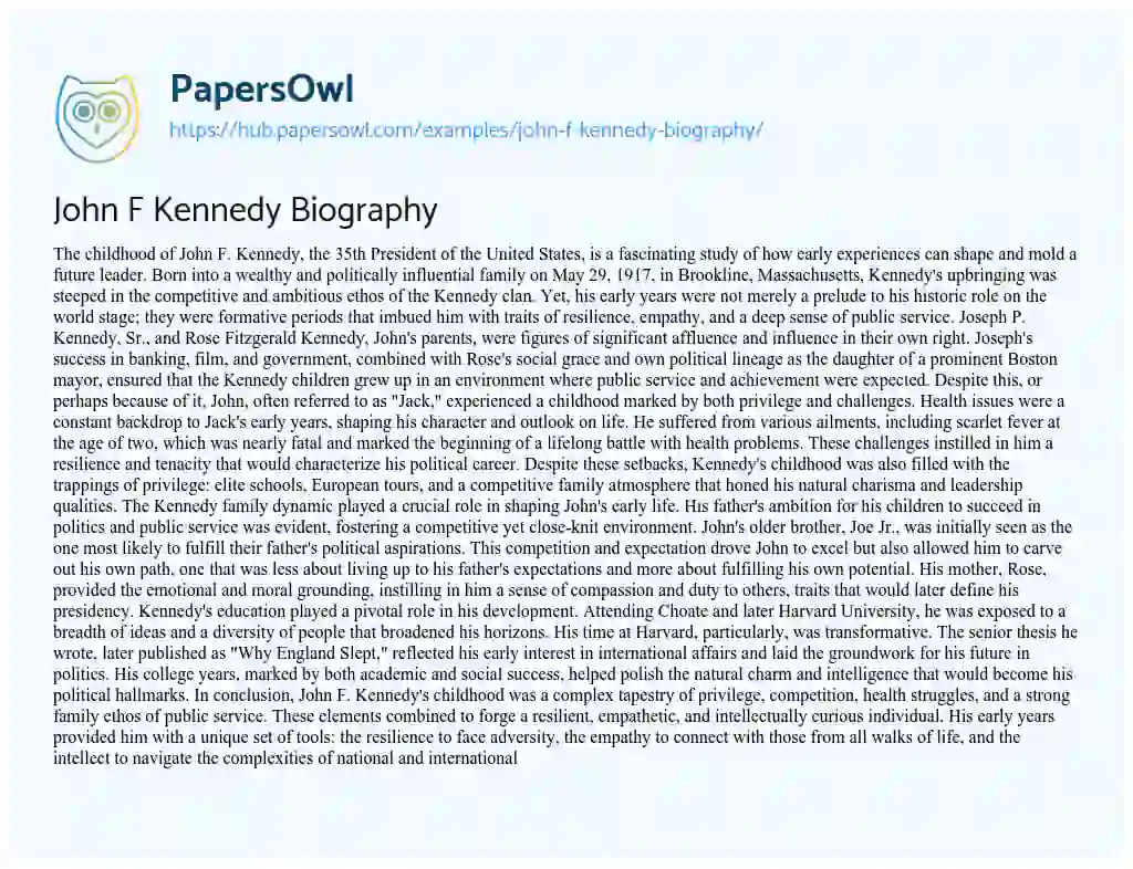 Essay on John F Kennedy Biography
