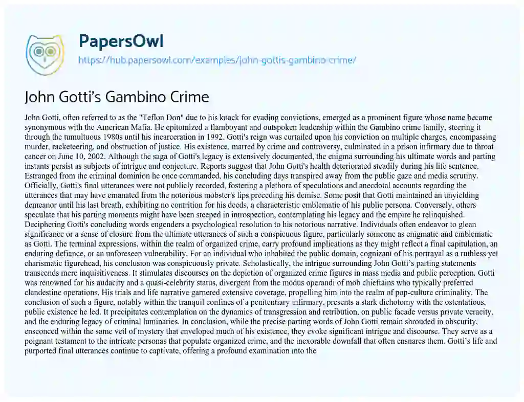 Essay on John Gotti’s Gambino Crime
