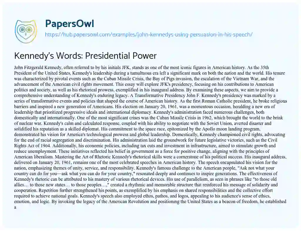Essay on Kennedy’s Words: Presidential Power