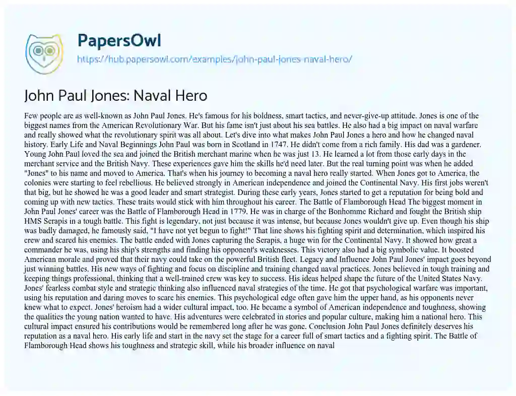 Essay on John Paul Jones: Naval Hero