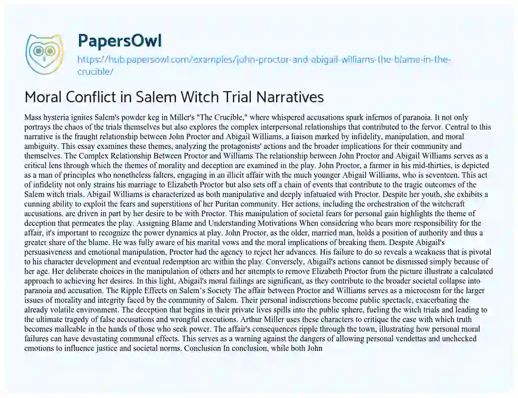 Essay on Moral Conflict in Salem Witch Trial Narratives