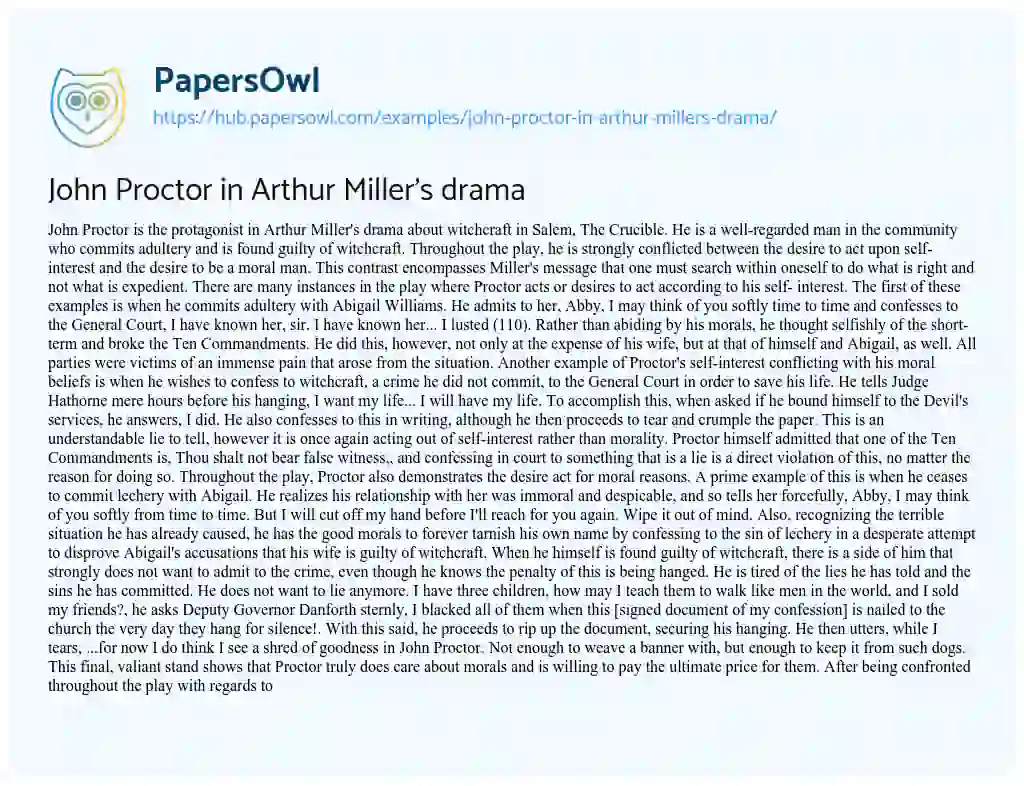 Essay on John Proctor in Arthur Miller’s drama