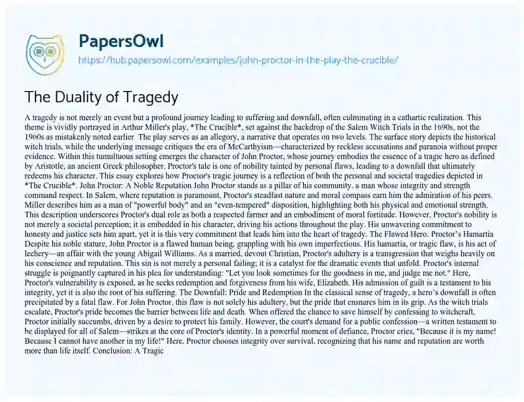 Essay on The Duality of Tragedy