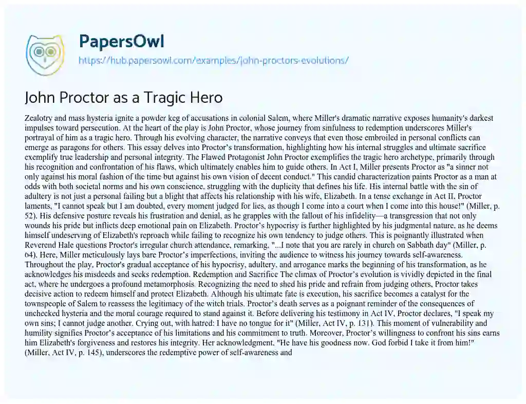 Essay on John Proctor as a Tragic Hero