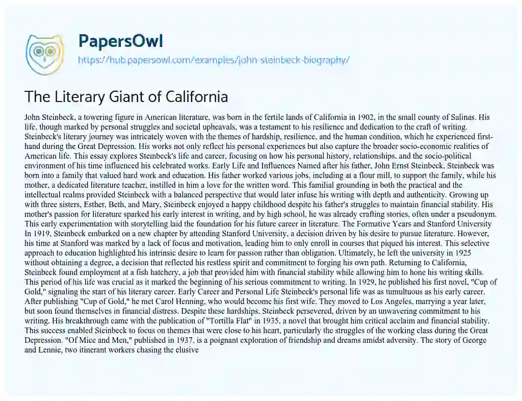 Essay on The Literary Giant of California