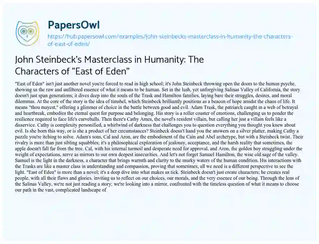 Essay on John Steinbeck’s Masterclass in Humanity: The Characters of “East of Eden”