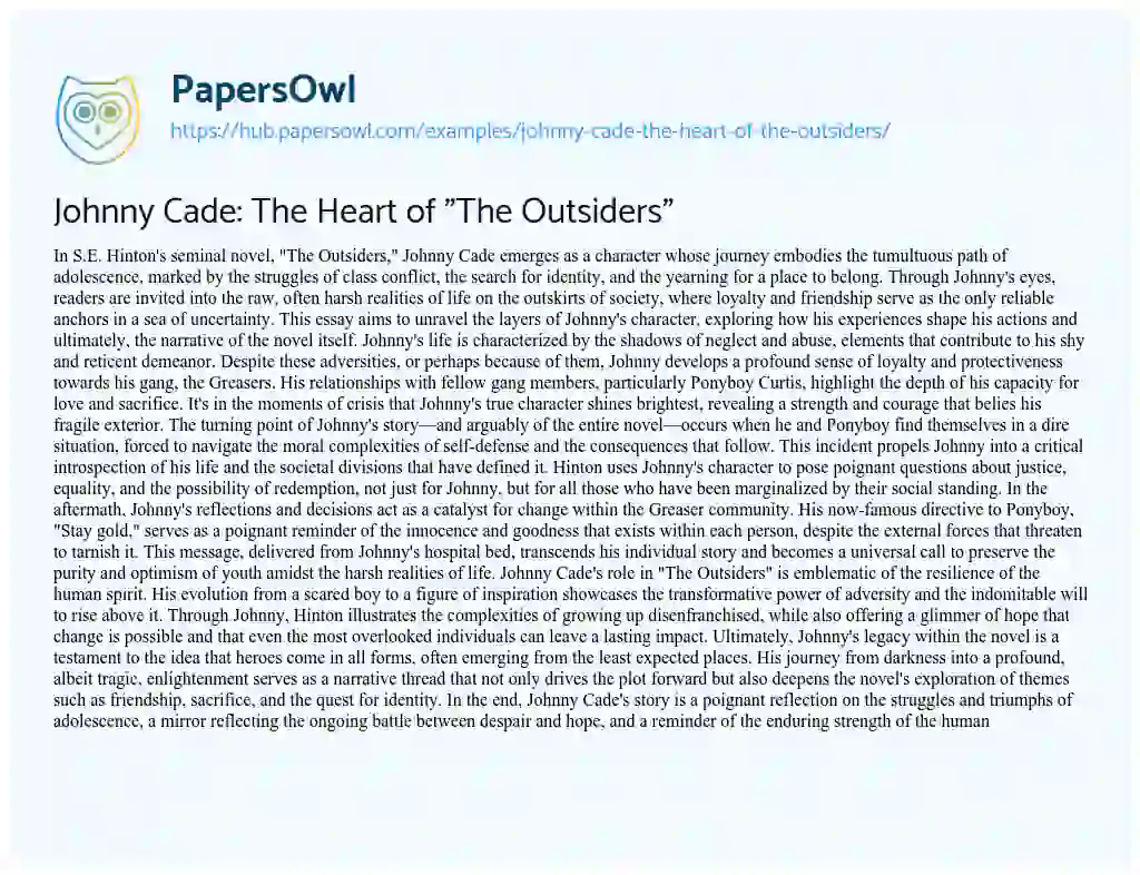 Essay on Johnny Cade: The Heart of “The Outsiders”