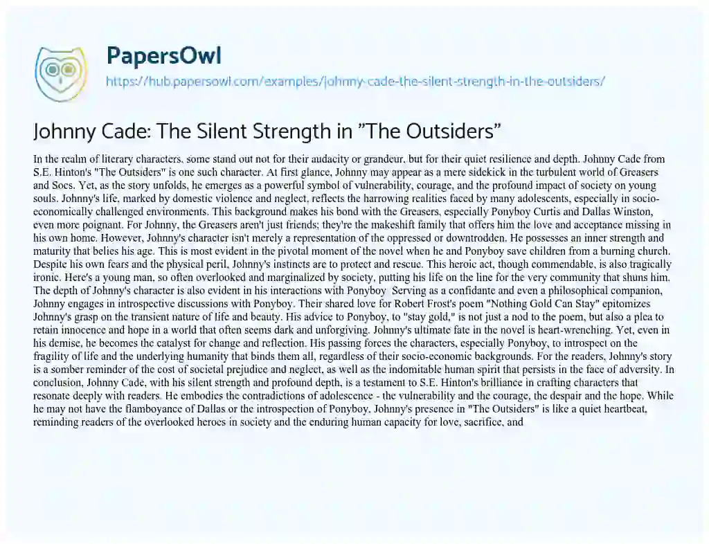 Essay on Johnny Cade: The Silent Strength in “The Outsiders”