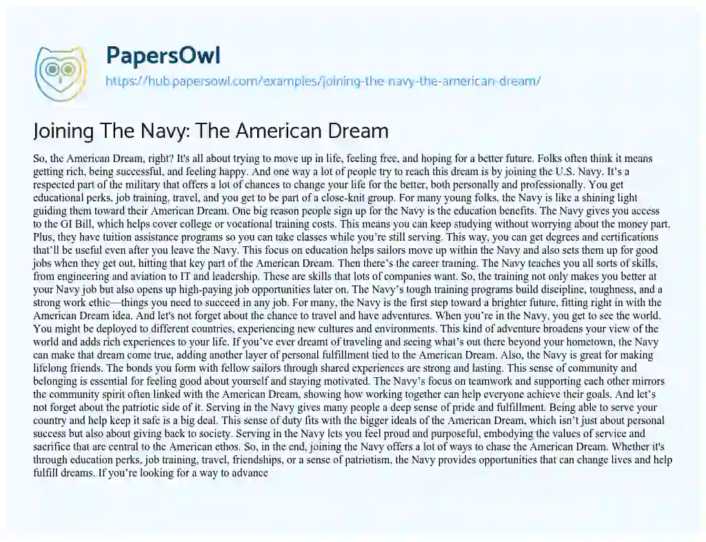 Essay on Joining The Navy: The American Dream