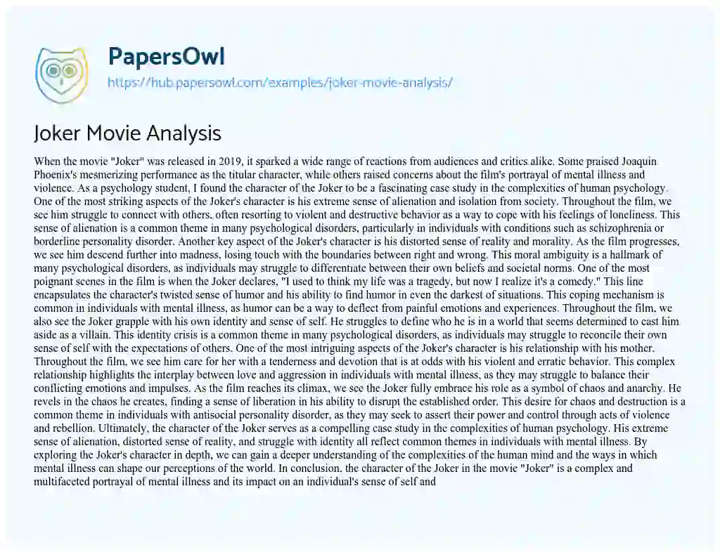 Essay on Joker Movie Analysis