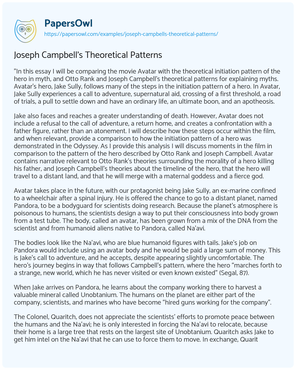 Essay on Joseph Campbell’s Theoretical Patterns