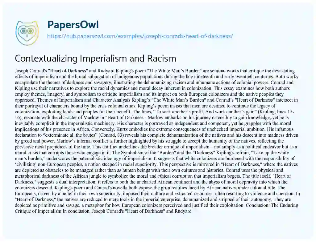Essay on Contextualizing Imperialism and Racism