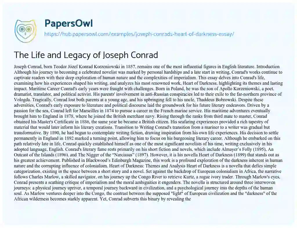 Essay on The Life and Legacy of Joseph Conrad