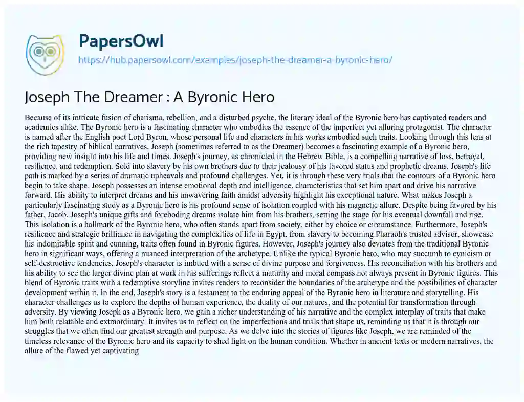 Essay on Joseph The Dreamer : A Byronic Hero