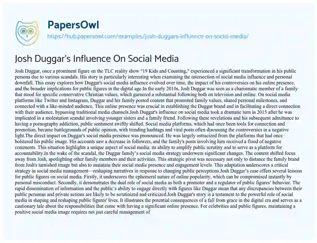 Essay on Josh Duggar’s Influence On Social Media