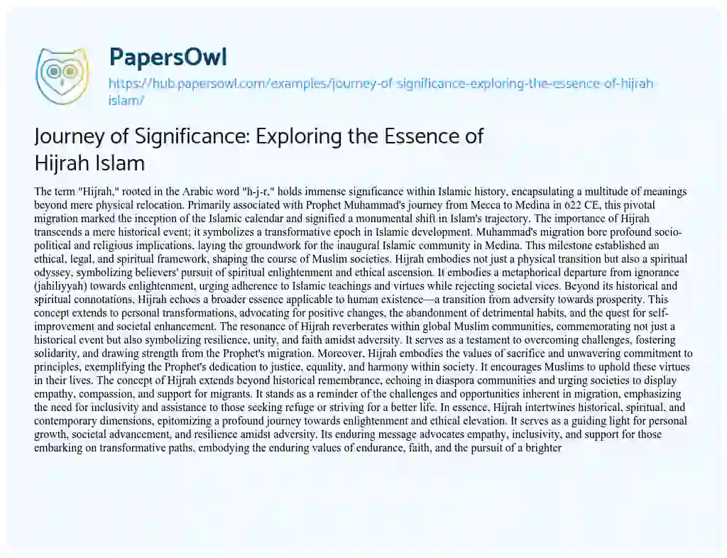 Essay on Journey of Significance: Exploring the Essence of Hijrah Islam