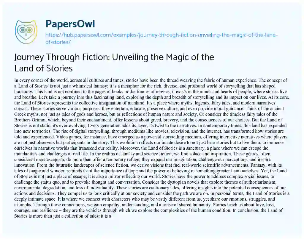 Essay on Journey Through Fiction: Unveiling the Magic of the Land of Stories