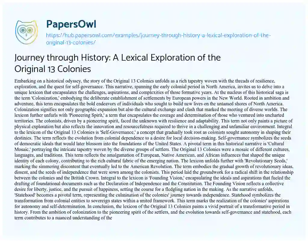 Essay on Journey through History: A Lexical Exploration of the Original 13 Colonies