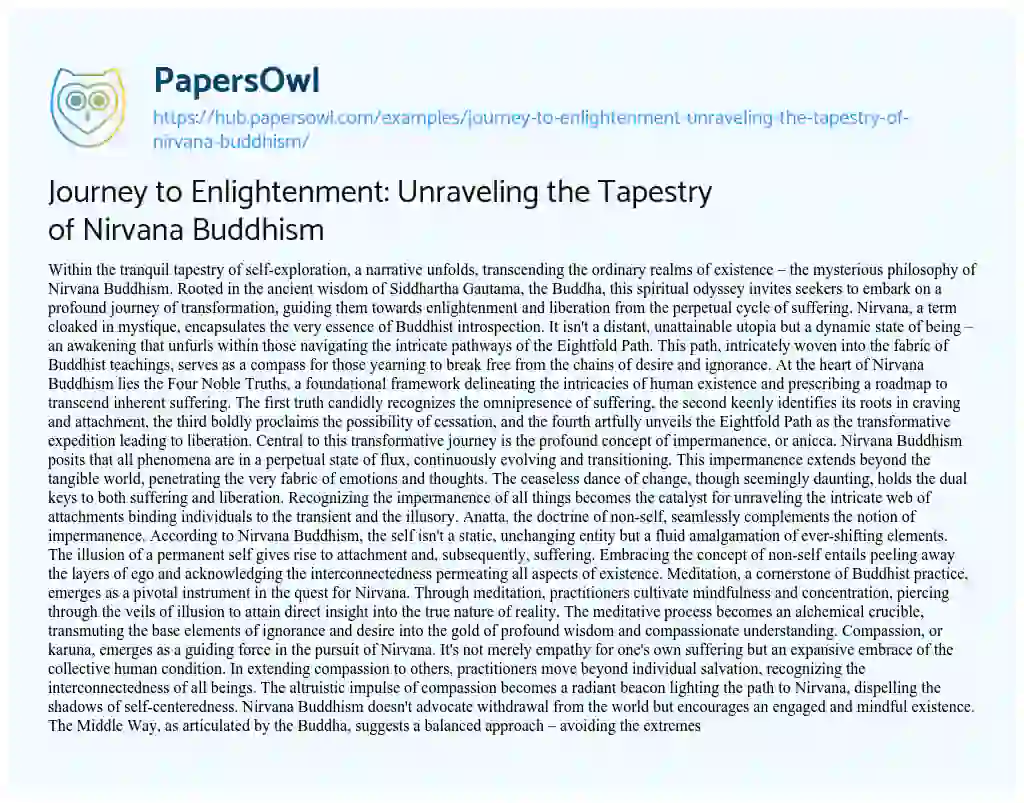 Essay on Journey to Enlightenment: Unraveling the Tapestry of Nirvana Buddhism