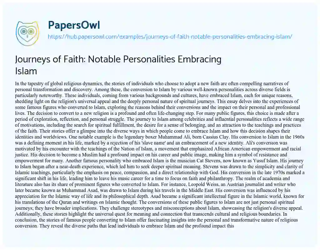 Essay on Journeys of Faith: Notable Personalities Embracing Islam