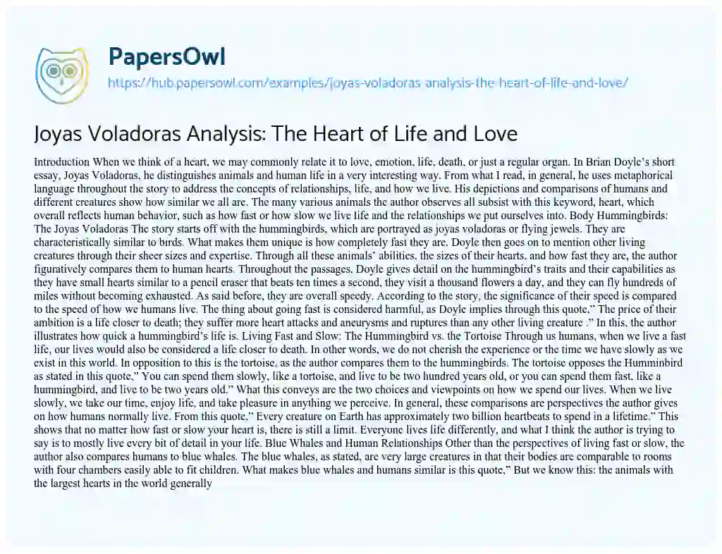 Essay on Joyas Voladoras Analysis: The Heart of Life and Love