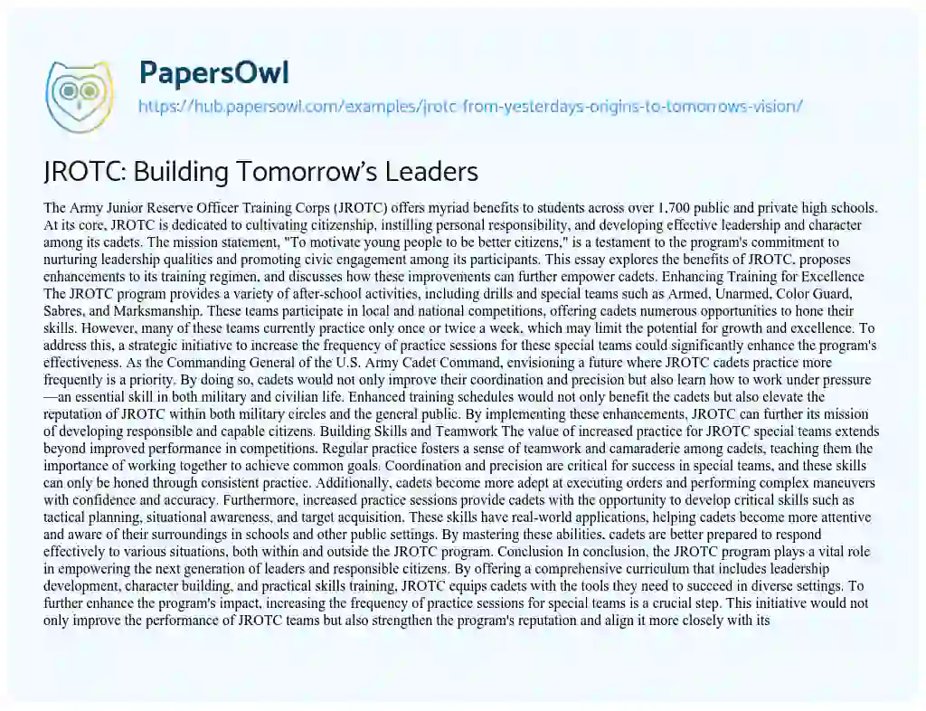 Essay on JROTC: Building Tomorrow’s Leaders