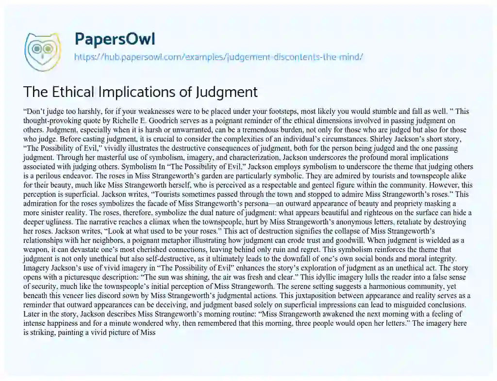 Essay on The Ethical Implications of Judgment