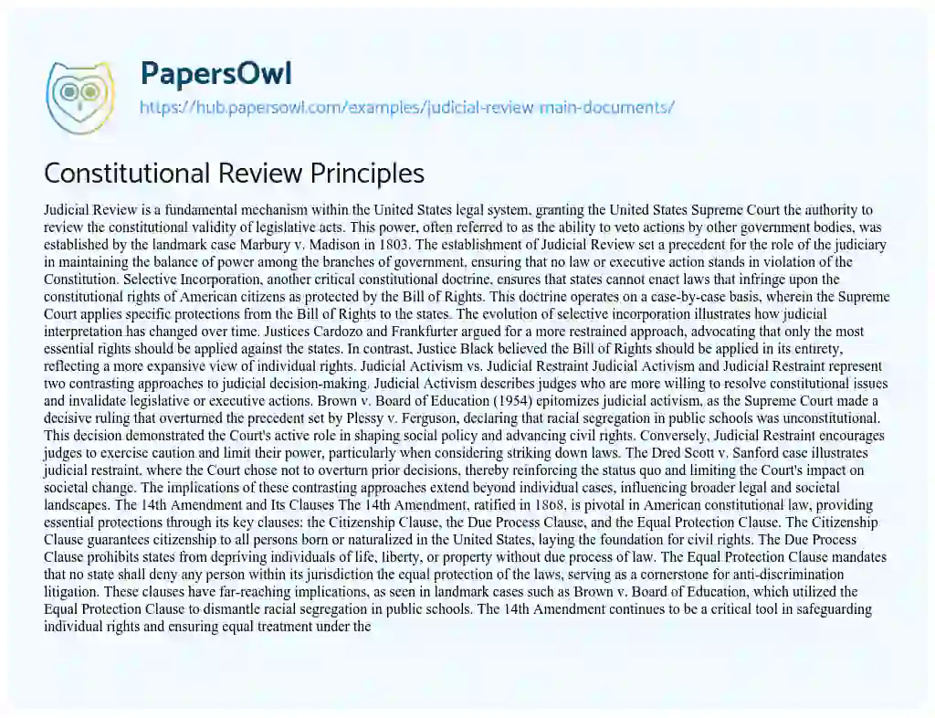 Essay on Constitutional Review Principles