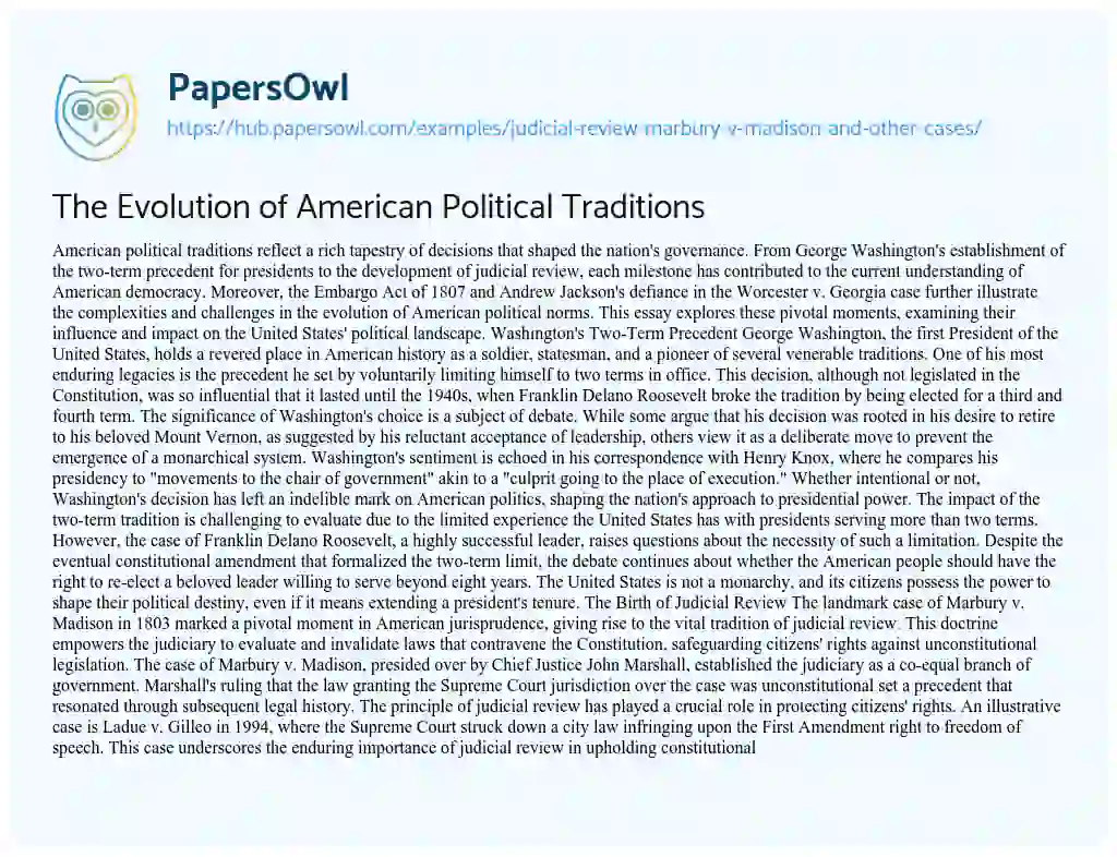 Essay on The Evolution of American Political Traditions