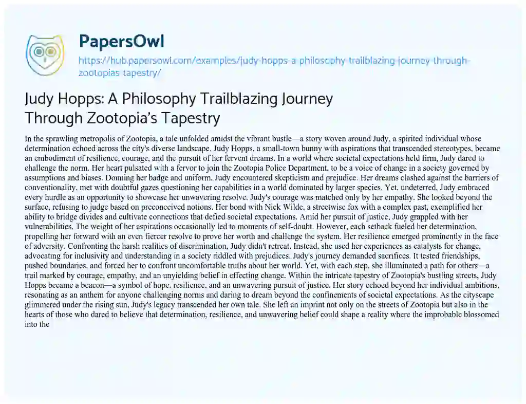 Essay on Judy Hopps: A Philosophy Trailblazing Journey Through Zootopia’s Tapestry