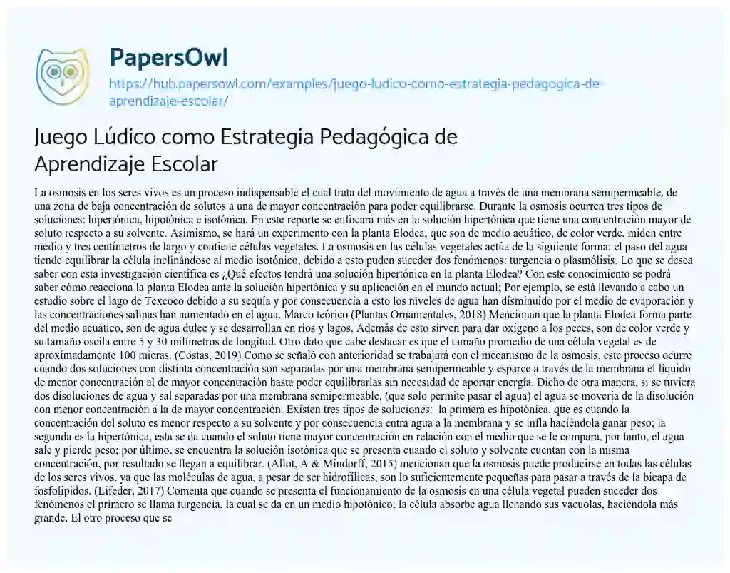 Essay on Juego Lúdico como Estrategia Pedagógica de Aprendizaje Escolar