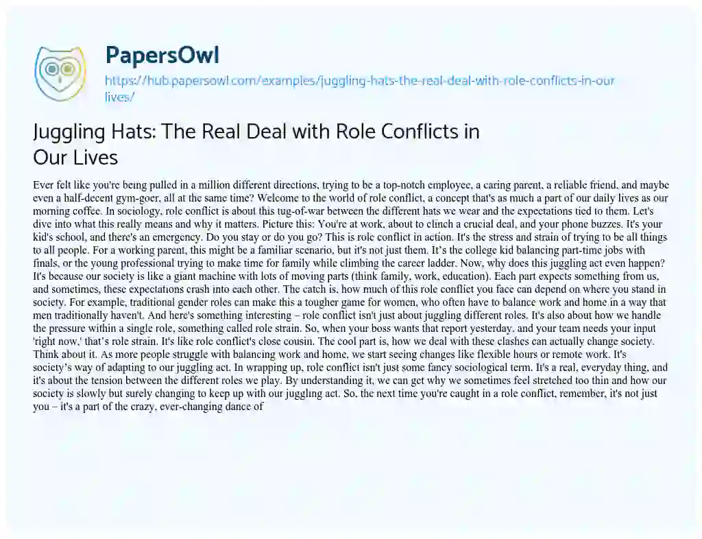 Essay on Juggling Hats: The Real Deal with Role Conflicts in Our Lives